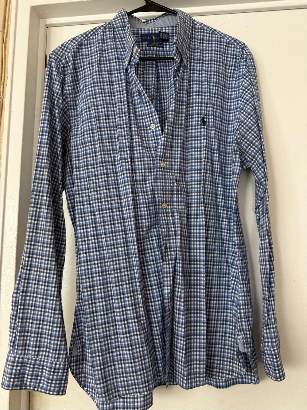 Ralph Lauren Blue and White Plaid Long-Sleeve Button-Down Shirt